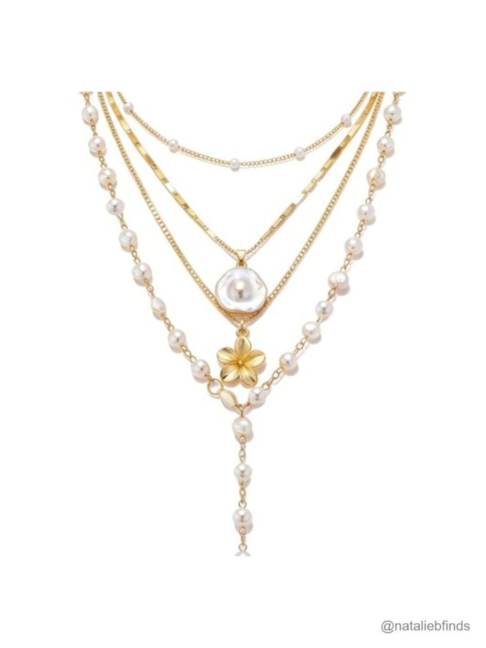 4-Piece Boho Pearl Seashell Flower Pendant Necklace Set Gold-plating Summer